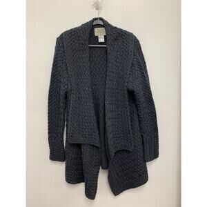 Aran Sweater Market Gray Navy Wool Cardigan Cable Knit Ireland Sweater XL